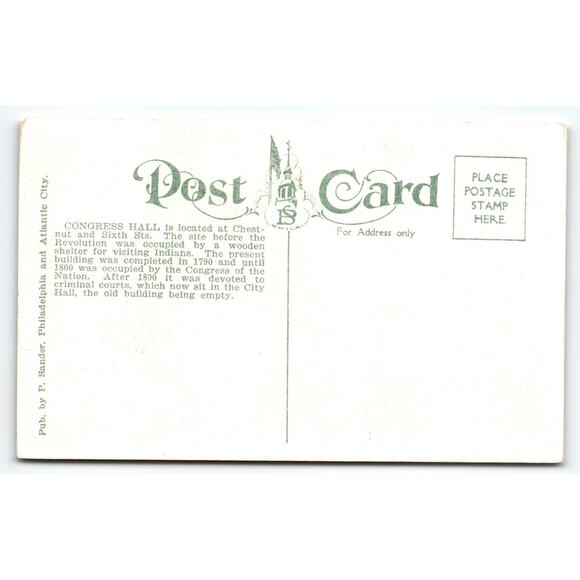 Vintage Congress Hall Philadelphia PA Postcard by P. Sander - Picture 2 of 2